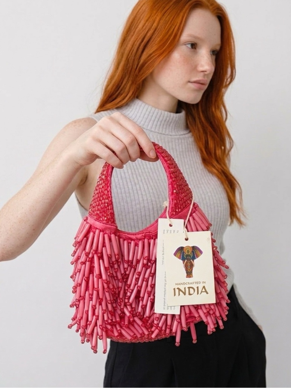Handcrafted Pink Beaded Women’s HandBag Coquette Summer Avant Garde